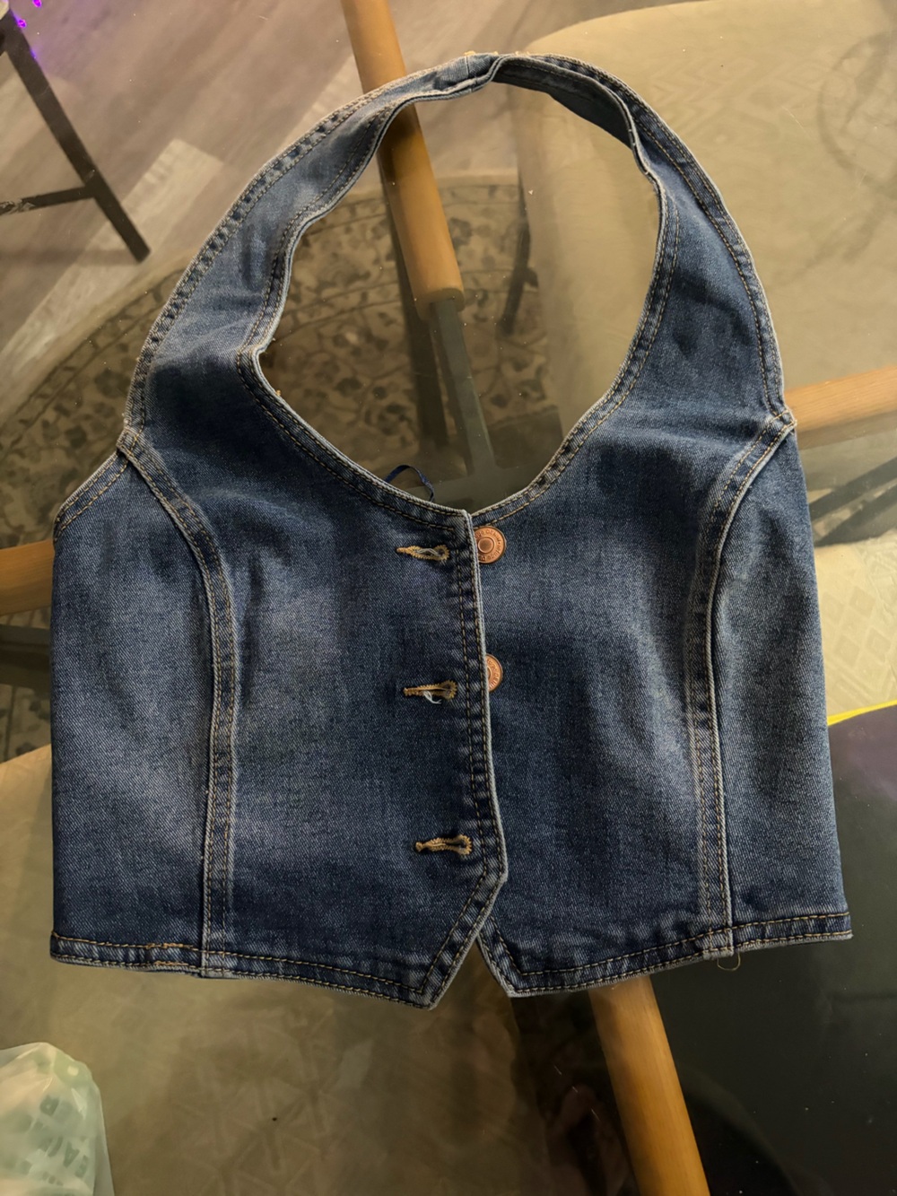 Denim Halter Crop Top - Blue